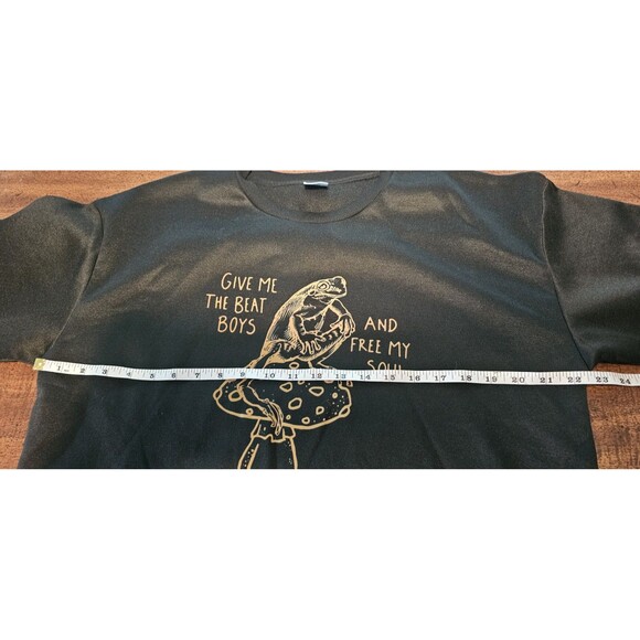 Frog & Mushroom Give Me The Beat Boys Print Crew Neck Sweatshirt Black Size L - Picture 11 of 12